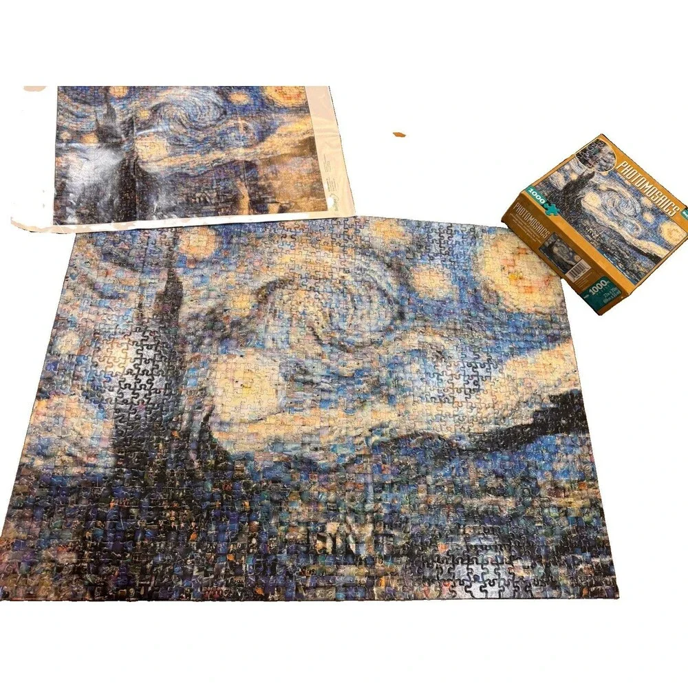 Buffalo Photomosaics Van Gogh Starry Night 1000 Piece Jigsaw Puzzle Used